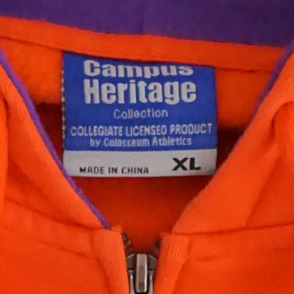 Clemson Tigers NCAA Orange Collegiate Zip Up Sweatshirt XL By Campus Heritage - Picture 4 of 10